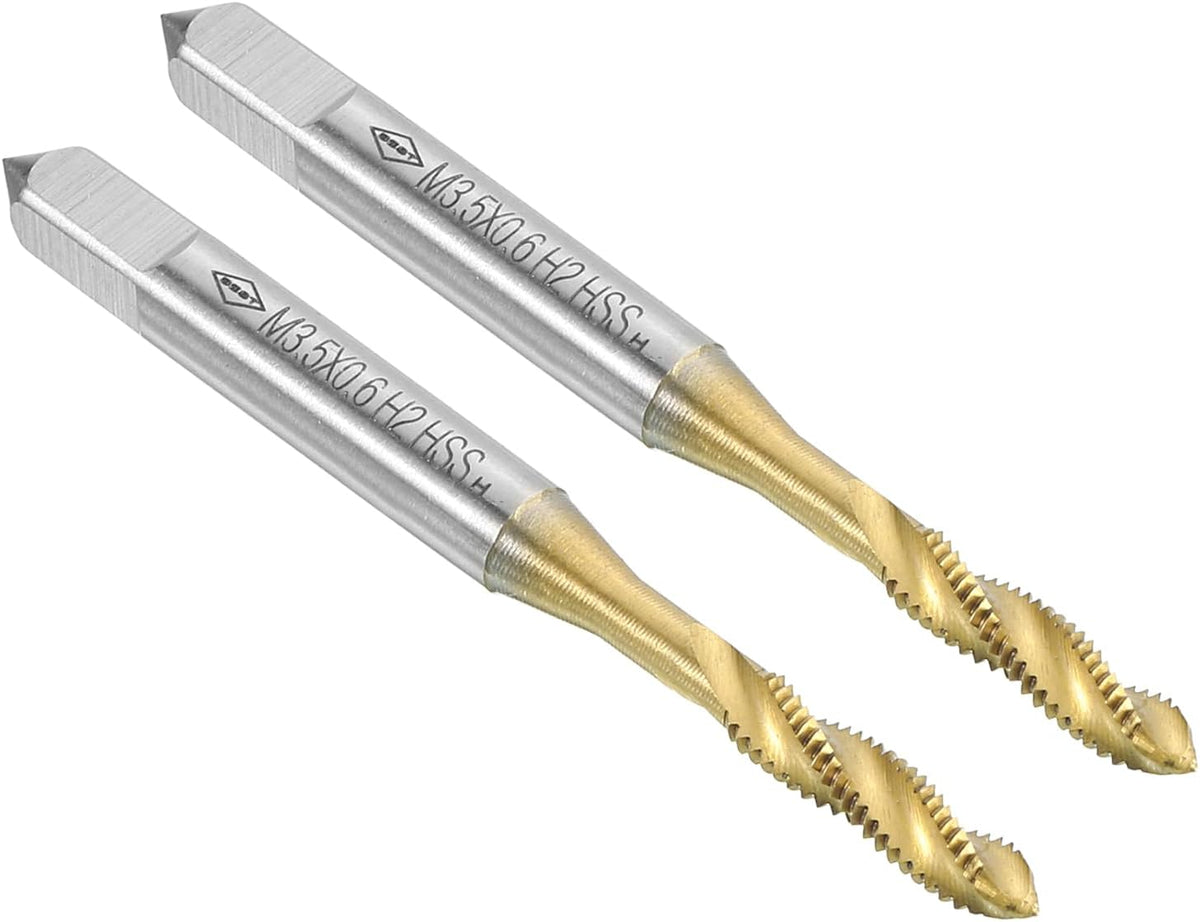 2pcs Spiral Flute Thread Taps, M3.5 x 0.6 H2 Screw Threading Tap, Titanium Coated 6542 High Speed Steel Machine Tapping Tools for Machinist Repair