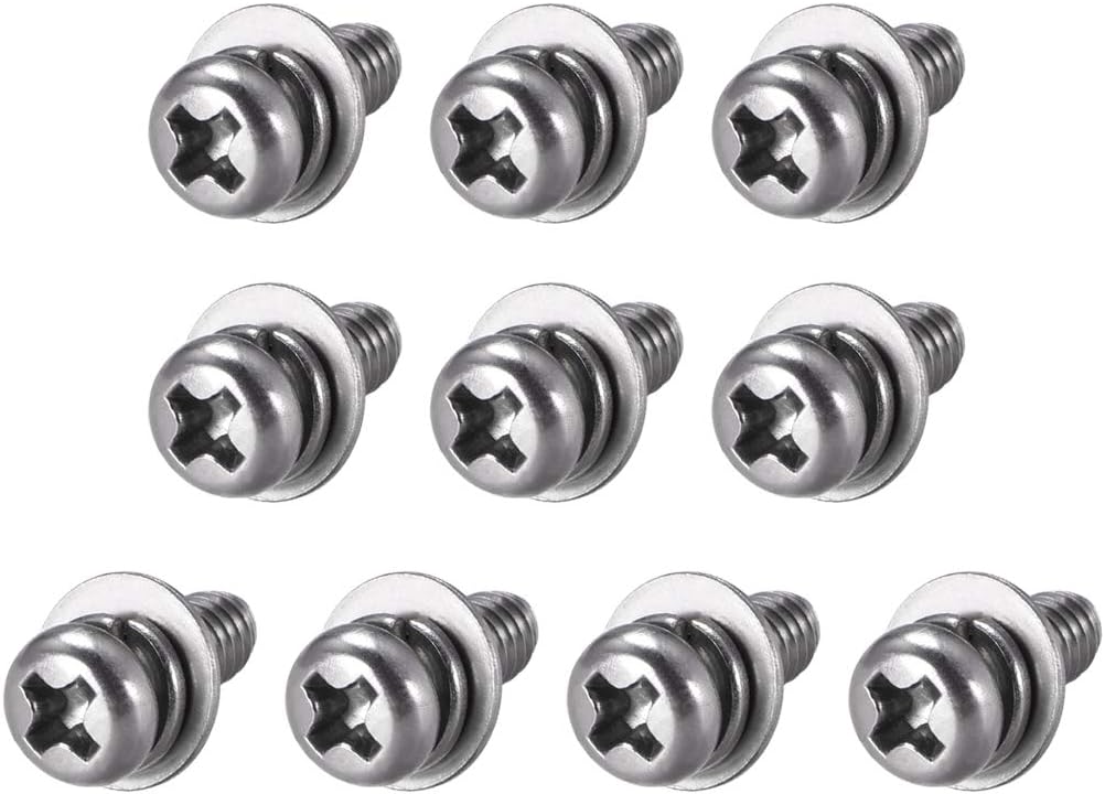 M4 x 8mm Stainless Steel Phillips Pan Head Machine Screws Bolts Combine with Spring Washer and Plain Washers 10pcs