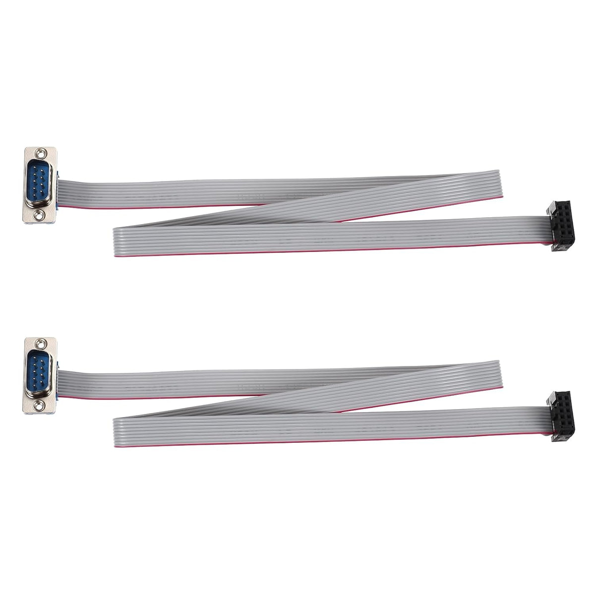 IDC Wire Flat Ribbon Cable DB9 Male to FC-10 Female Connector 2.54mm Pitch 50cm Length 2pcs