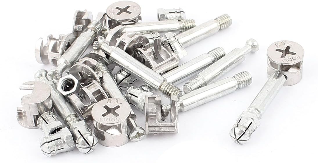 3-in-1 Furniture Connecting Kit 8mm OD Cam Fitting, 6x40mm Dowel Screws, 6mm OD Pre-Inserted Nut 11 Sets