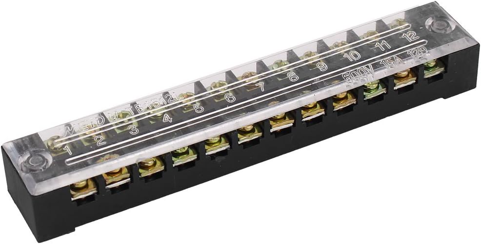 12-Position 600V 15A Dual Row Barrier Block Screw Terminal Strip