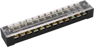12-Position 600V 15A Dual Row Barrier Block Screw Terminal Strip