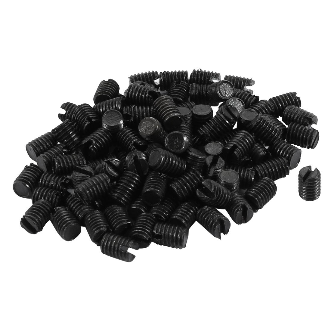 M3x4mm Metric Carbon Steel Slotted Set Flat Point Grub Screws Black for Towel Rack Door Knob 100pcs