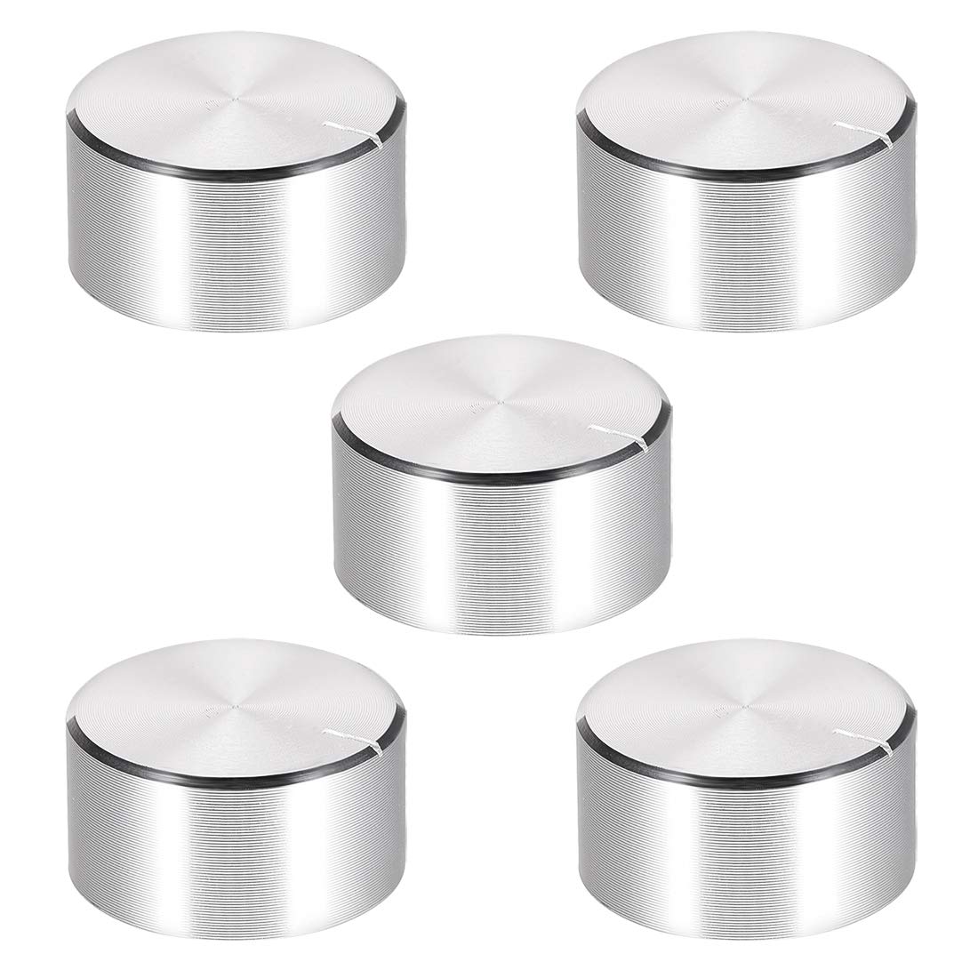 5pcs Potentiometer Knob Knurled Shaft Silver Tone Aluminum Smooth Surface Rotary Knob 25mmx13mm Volume Control Knob