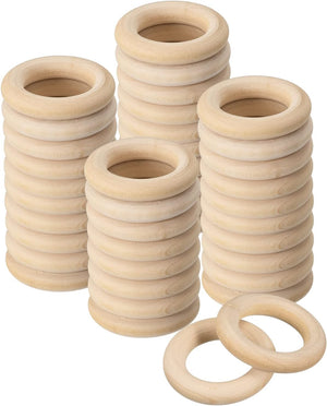 50Pcs 30mm(1.2-inch) Natural Wood Rings, 6mm Thick Smooth Unfinished Wooden Circles for DIY Crafting, Knitting, Macrame, Pendant