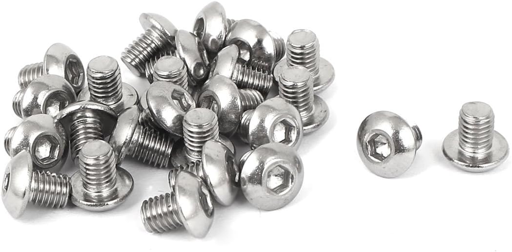 M5 x 6mm Full Thread Button Head Socket Cap Screw Silver Tone 25 Pcs