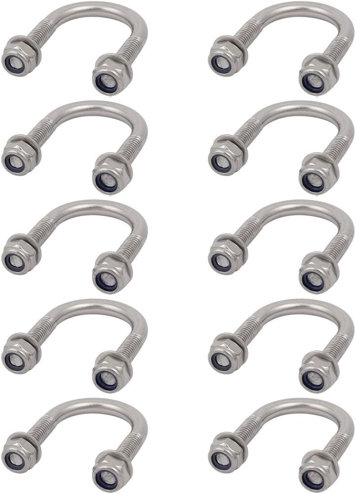 10pcs M6 Thread 304 Stainless Steel Round Bend U Bolt for 22mm Pipe Outer Dia