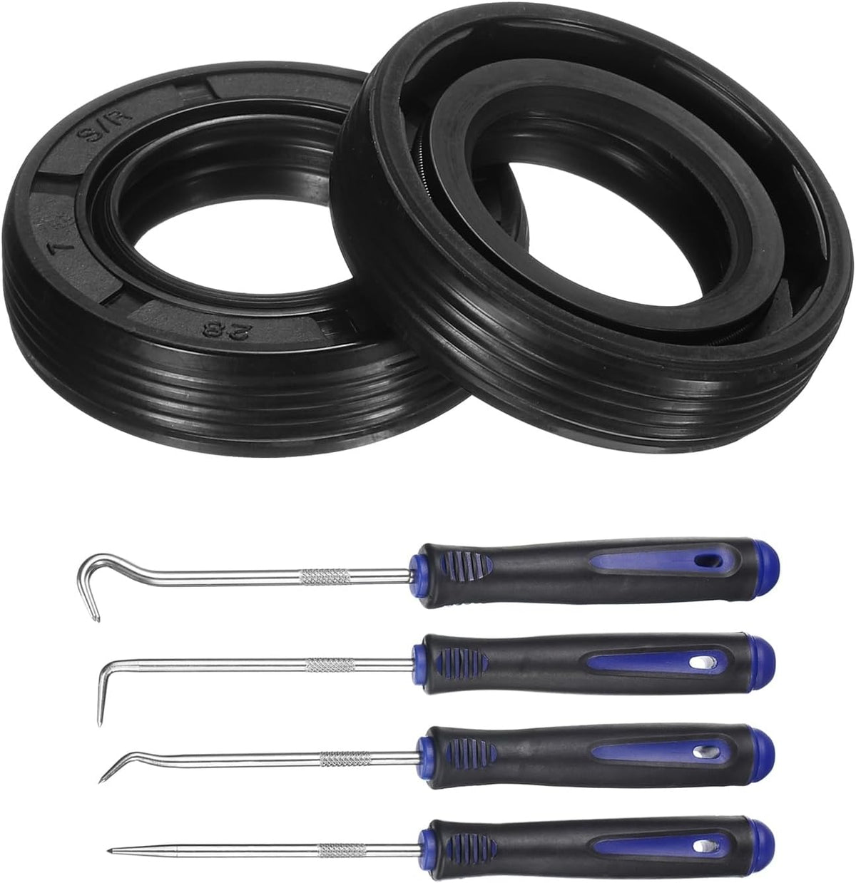 2Pcs Oil Seal, 16x28x7mm TC Nitrile Rubber Double Lip Cover with Hook Kit and Spring for Mechanical Automobile Bearing Shaft, Black