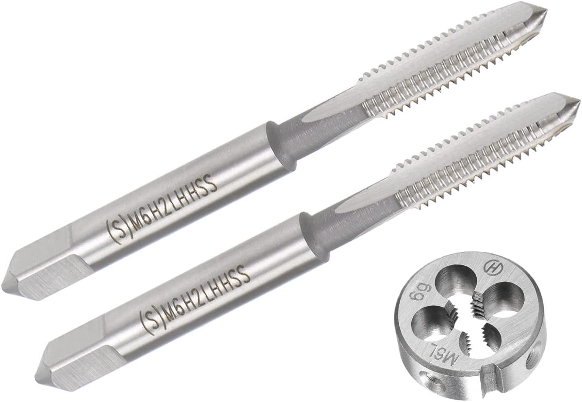 Round Die Left Hand Alloy Steel & 2pcs Machine Tap High Speed Steel Thread M6 Thread 1 Pitch