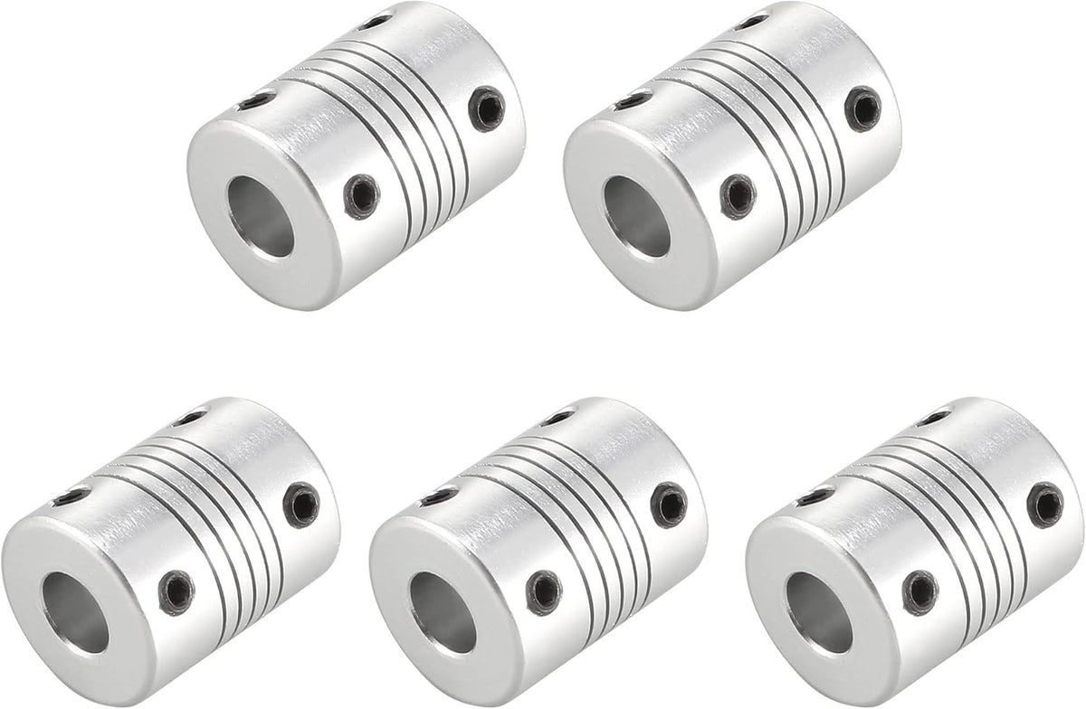 8mm to 10mm Aluminum Alloy Shaft Coupling Flexible Coupler Motor Connector Joint L25xD19 Silver,5pcs