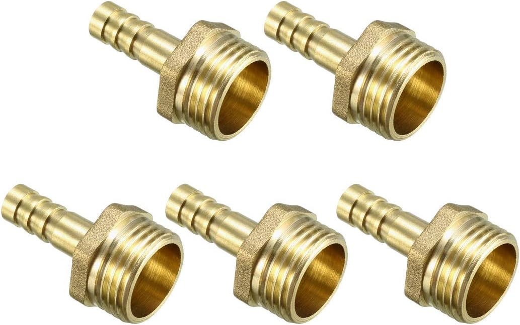 Brass Barb Hose Fitting Connector Adapter 8.5mm Barbed X G1/2 Male Pipe 5pcs