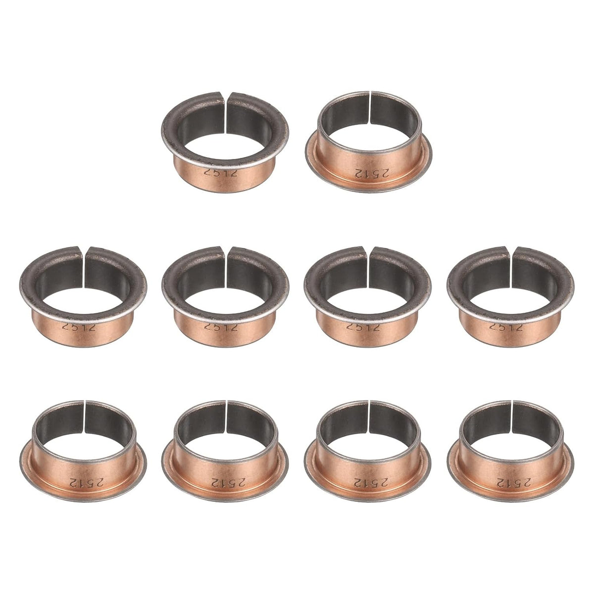 10Pcs Flanged Sleeve Bearings, 25mm Bore x 28mm OD x 12mm Length x 35mm, Sintered Bronze Wrapped Oilless Bushings