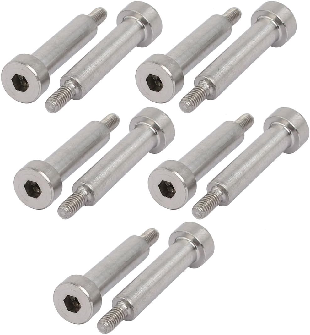 10pcs 304 Stainless Steel Hex Socket Shoulder Bolt 5mm Shoulder Dia 20mm Shoulder Length M3 Thread