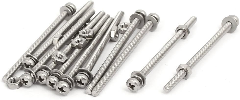 M3x50mm 304 Stainless Steel Phillips Pan Head Bolt Screw Nut w Washer 12 Sets