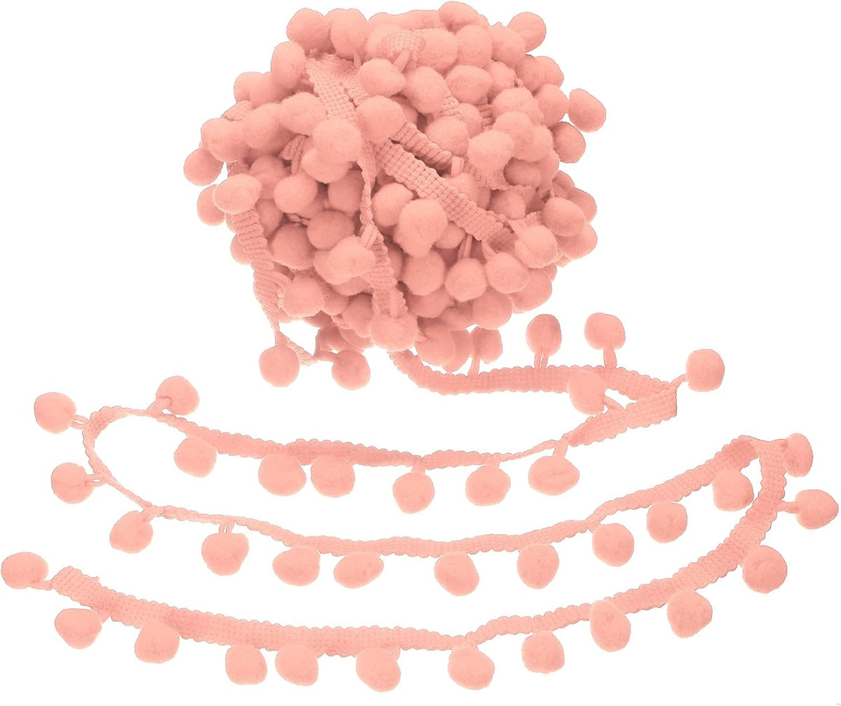 6 Yards Pom Trim Ribbon, 1" Wide Pale Pink Pom Ball Fringe Trim Sewing Fringe Fabric Ribbon for DIY Crafts Curtain Clothes Pillow Home Decoration, 13mm