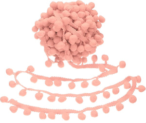 6 Yards Pom Trim Ribbon, 1" Wide Pale Pink Pom Ball Fringe Trim Sewing Fringe Fabric Ribbon for DIY Crafts Curtain Clothes Pillow Home Decoration, 13mm