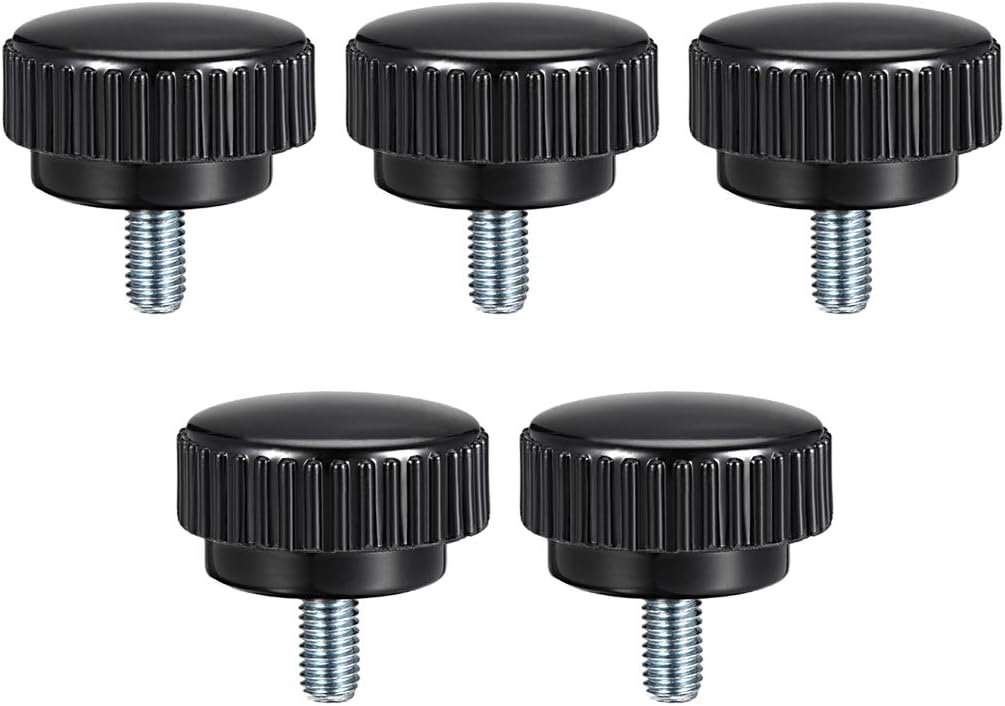 M8 x 15mm Metric Male Thread Knurled Clamping Knobs Grip Thumb Screw on Type Hand Clamping Handle Bolt with Plastic Knobs Black 5 Pcs