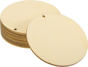 20Pcs 90mm(3.5inch) Unfinished Round Wooden Circles with Holes Round Wood Discs Hanging Tags for Crafts Project, DIY Decorations