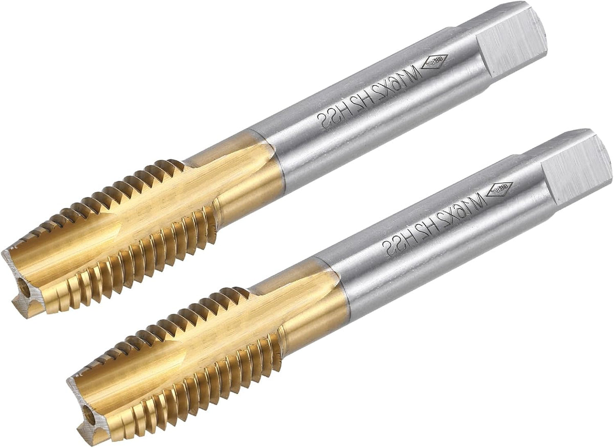Spiral Point Plug Threading Tap M16 x 2 Thread, Ground Threads H2 3 Flutes, High Speed Steel 6542, Titanium Coated, Metric Screw Taps Tapping Bit for Thread Repair, 2pcs