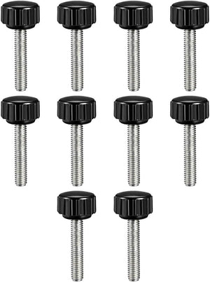 M5 x 25mm Metric Male Thread Knurled Clamping Knobs Grip Thumb Screw Hand Clamping Handle Bolt with 15mm Plastic Knobs Black 10 Pcs