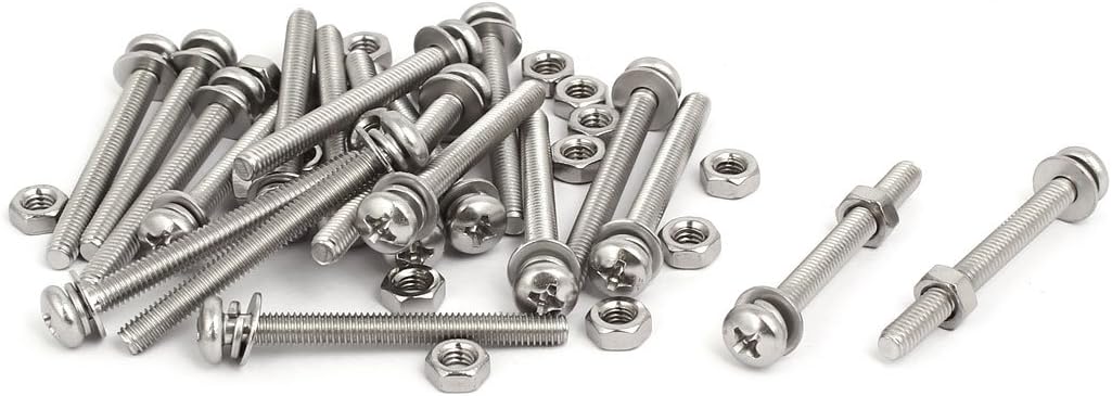 M4x40mm 304 Stainless Steel Phillips Pan Head Bolt Screw Nut w Washer 20 Sets