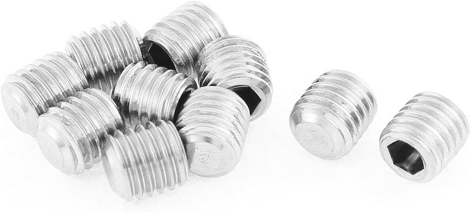 M12x12mm Metric 304 Stainless Steel Hex Socket Set Flat Point Grub Screws Silver Tone for Towel Rack Door Knob 10pcs