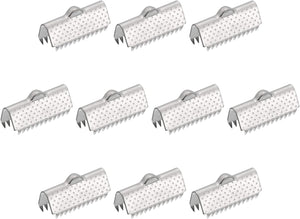 30Pcs Ribbon End Crimp Clamps, 20mm Pointed Texture Stainless Steel Pinch Cord End Clasps for DIY Bracelet Making, Silver Tone