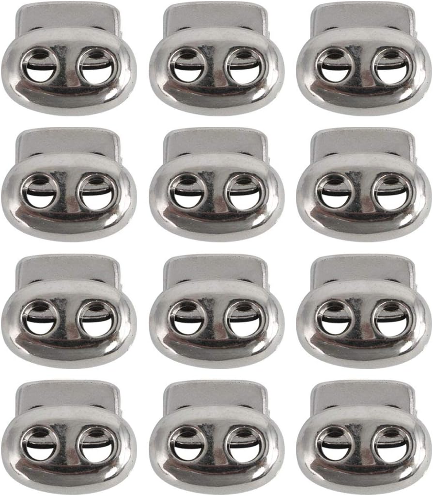 LinkMejor 12 Pcs Plastic Cord Locks Spring Stopper Double Hole Toggle Fastener Stopper Rope End for Drawstrings Clothing Shoelaces Bags