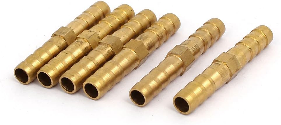 6mm Dia Air Straight Hose Pipe Barb Coupler Connector Brass Tone 6pcs