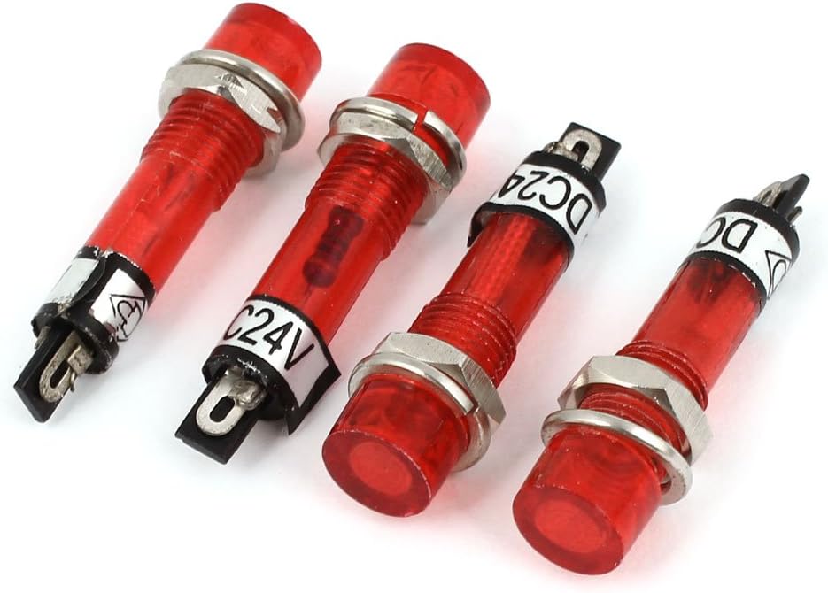 4Pcs DC 24V 7mm Thread Dia Red Bulb Power Signal Indicator Pilot Light