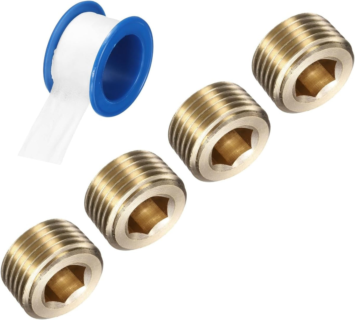 4Pcs 1/2 PT Brass Pipe Plug Fitting, Male Thread Internal Hex Socket Pipe Cap, Countersunk Plug for Sealing Pipe Port, Pneumatic Solenoid Valve