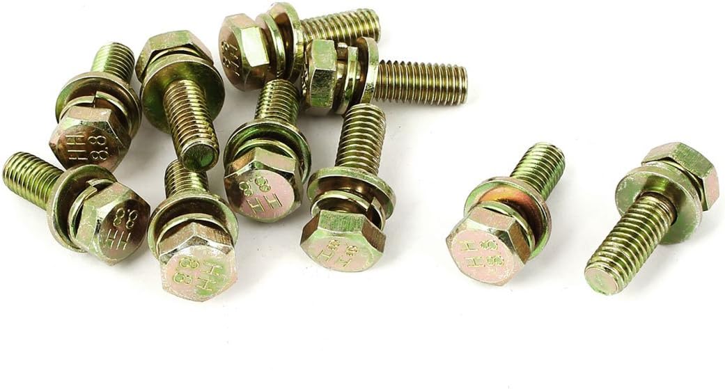 M8x25mm 8.8 Grade Yellow Zinc Plated Hex Head Bolt 10pcs w Washer