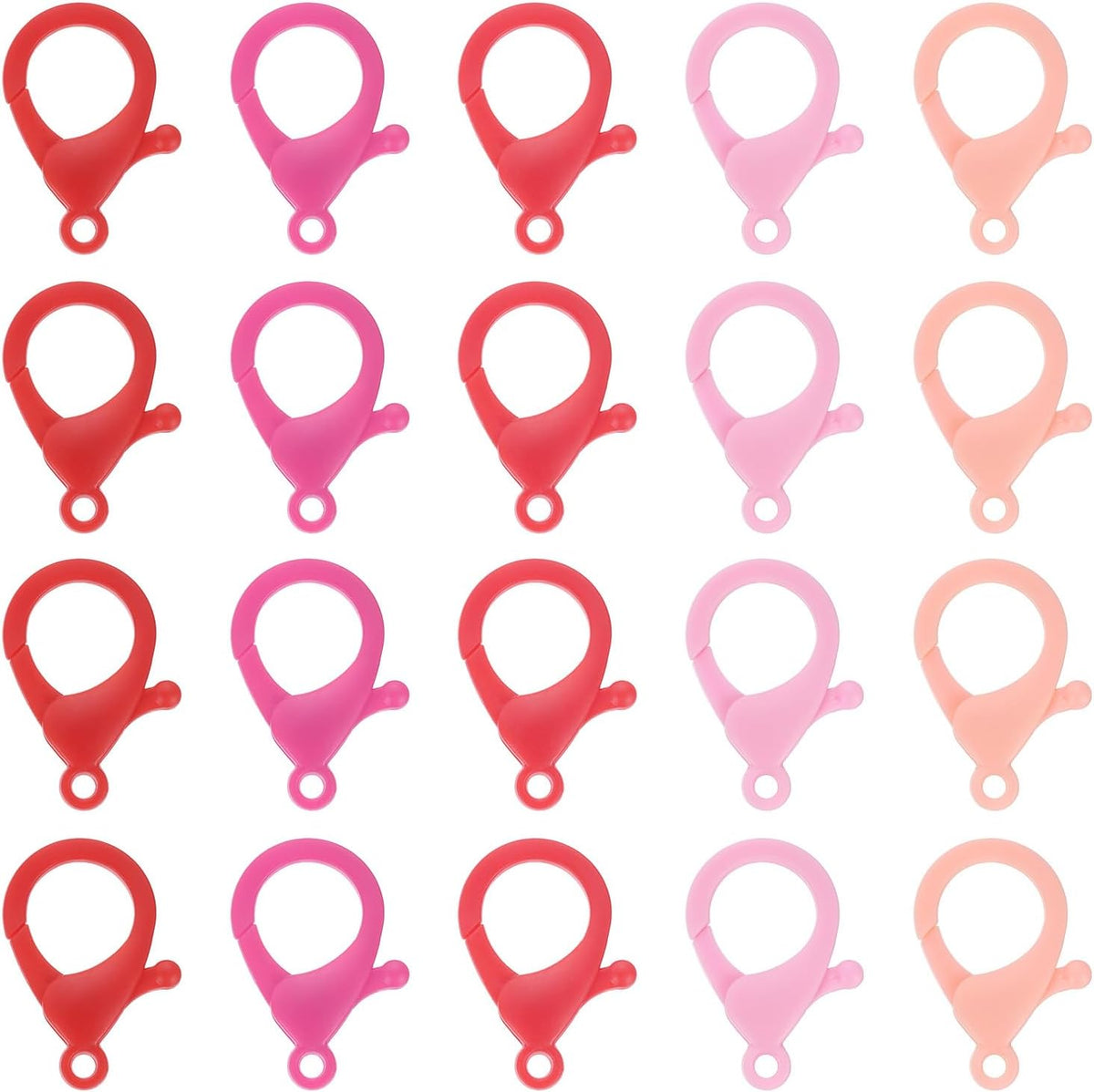100 Pcs Mixed Colors Hard Plastic Lobster Claw Clasps Lanyard Snap Clip Hooks (Pink/Rose Red/Bright Red/Beige/Red)