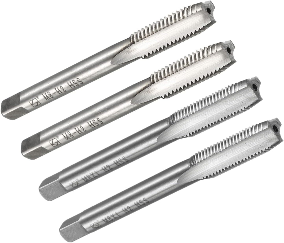 Metric Tap Set M8 1mm and 1.25mm Pitch H2 Right Hand Thread Plug HSS for Threading Machine Electric Drill DIY 4pcs