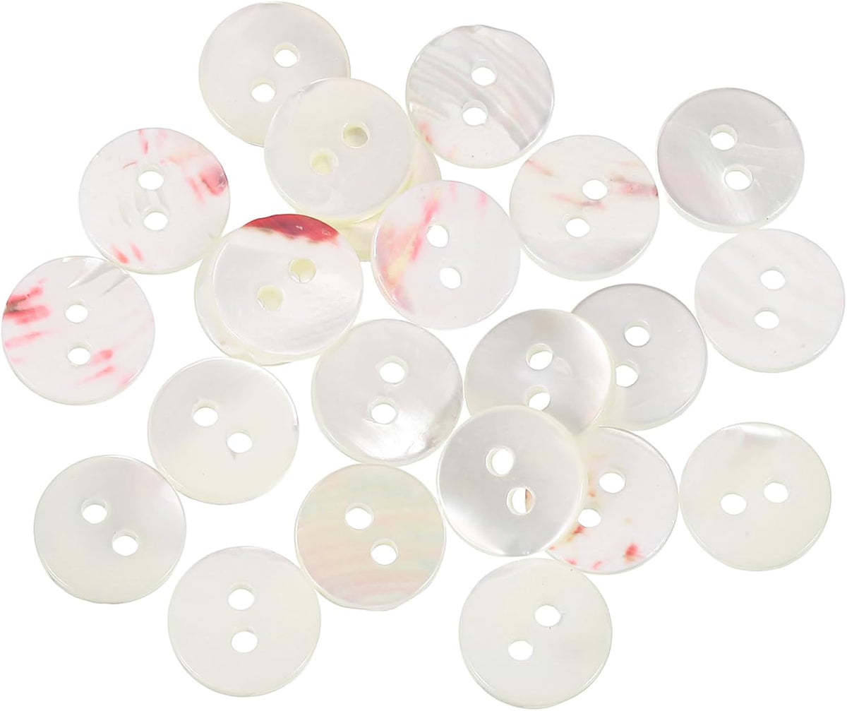 25 Pcs Natural Shell Buttons, 2 Hole Mother of Pearl Buttons 10mm Sewing Craft Buttons for Shirt Sewing DIY Crafts Decoration, White/Red