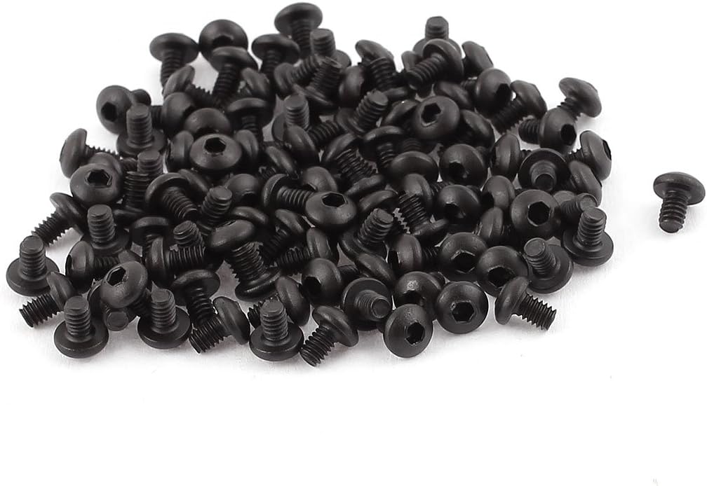100Pcs Black M2 X 3mm Alloy Steel Hex Socket Button Head Machine Screws Bolts