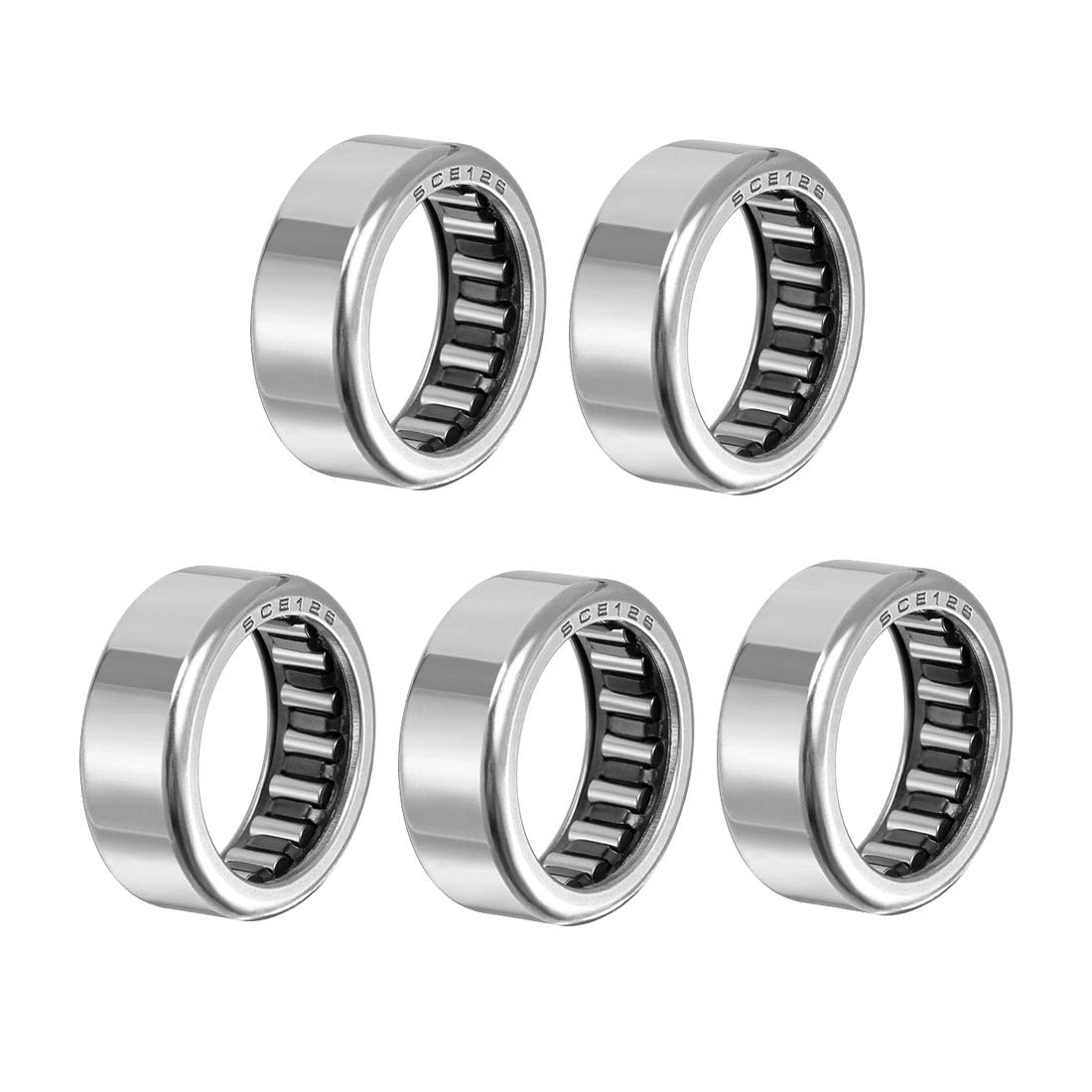 SCE126 Needle Roller Bearings, Drawn Cup Open End, 3/4-inch Bore 1-inch OD 3/8-inch Width 8300N Static Load 7100N Dynamic Load 5pcs