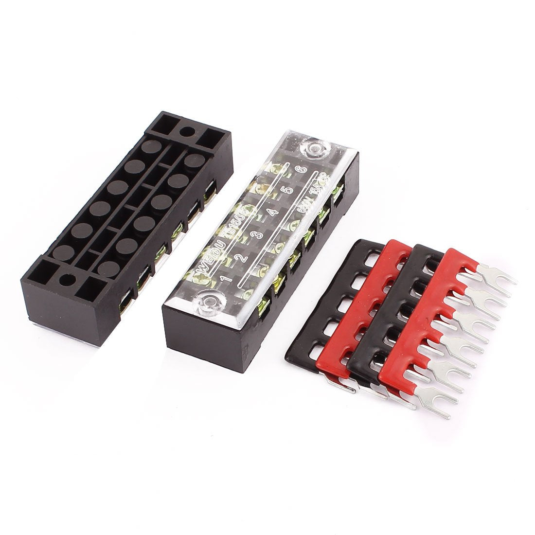 2 Pcs 600V 15A 6P Dual Row Barrier Terminal Block Wire Connector Bar + 4 X Terminal Stripes