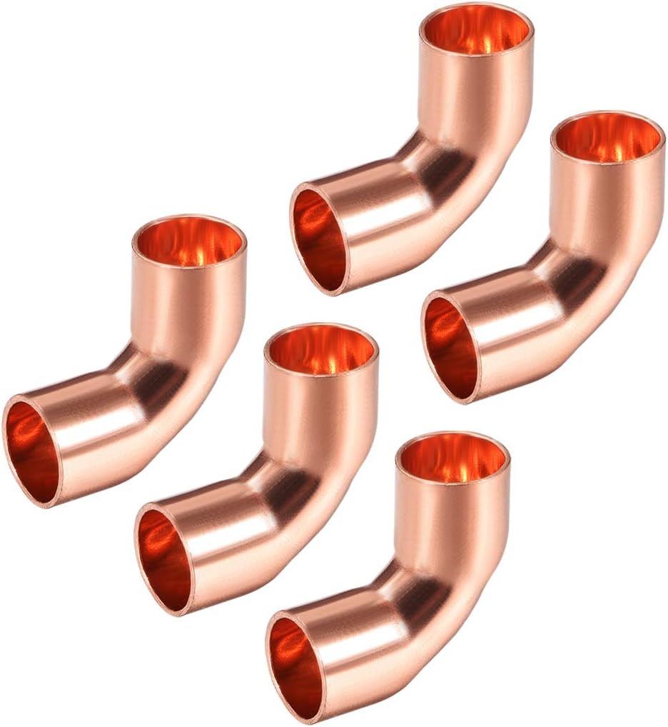 9.53mm ID 90 Degree Copper Elbow Short-Turn Copper Pipe Fitting Connector with Two Cups for Sweat Connection 5pcs