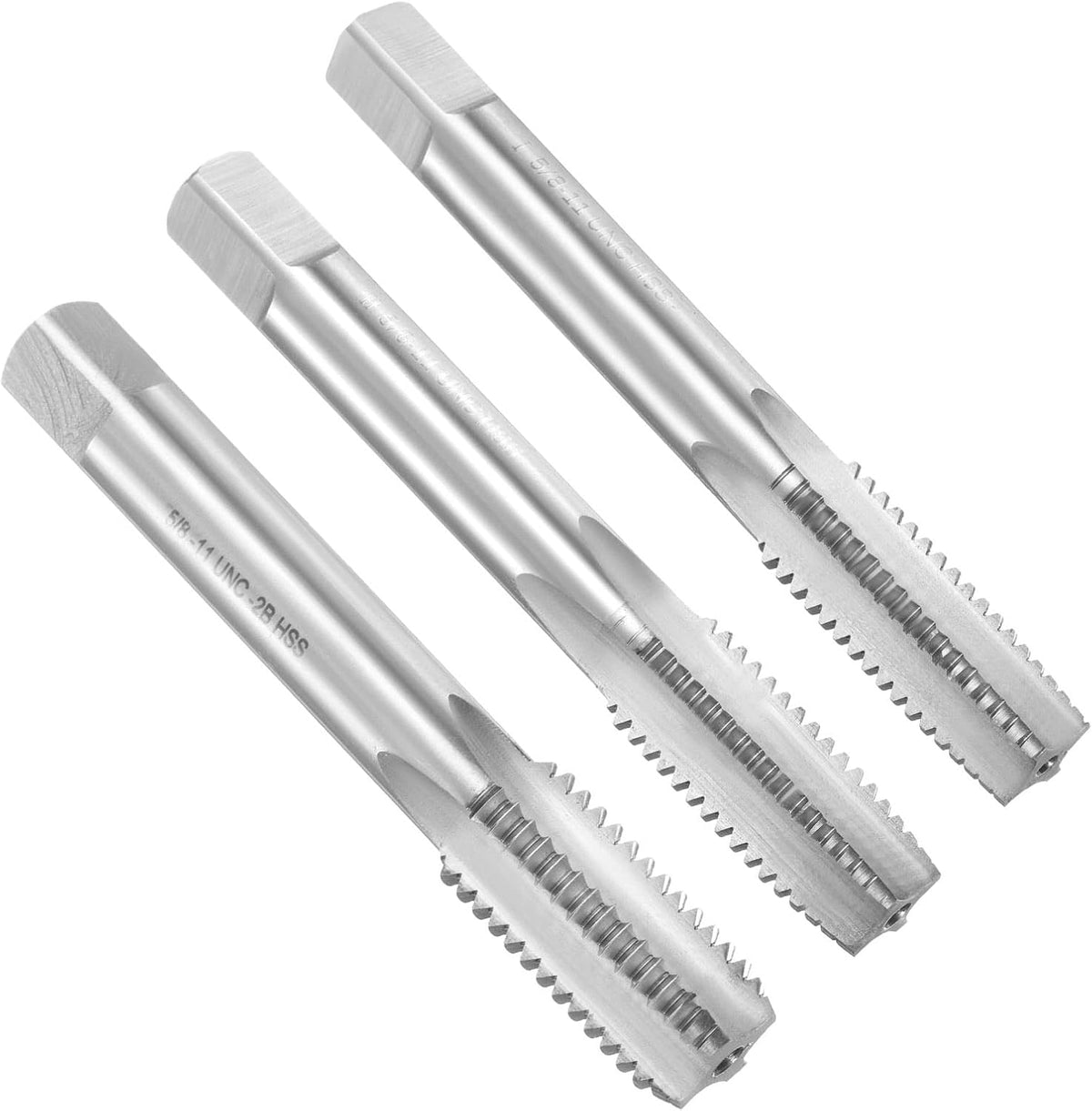 3pcs Hand Tap Set, 5/8"-11UNC Taper/Plug/Bottom Thread Screw Taps, High Speed Steel Hand Threading Tapping Tool Kit