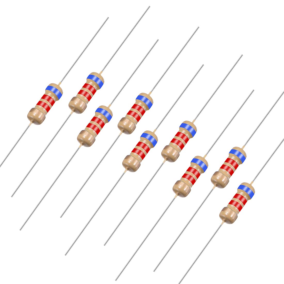 50Pcs 6.2K Ohm Resistor, 1/4W 5% Tolerance Carbon Film Resistors, 4 Bands for DIY Electronic Projects and Experiments