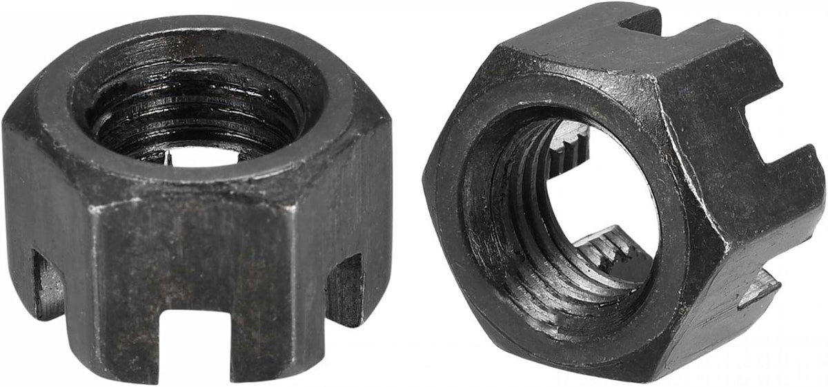 M12x1.5mm Hexagon Slotted Nut, Grade 4.8 Carbon Steel Hex Castle Nuts, Black, 20Pcs