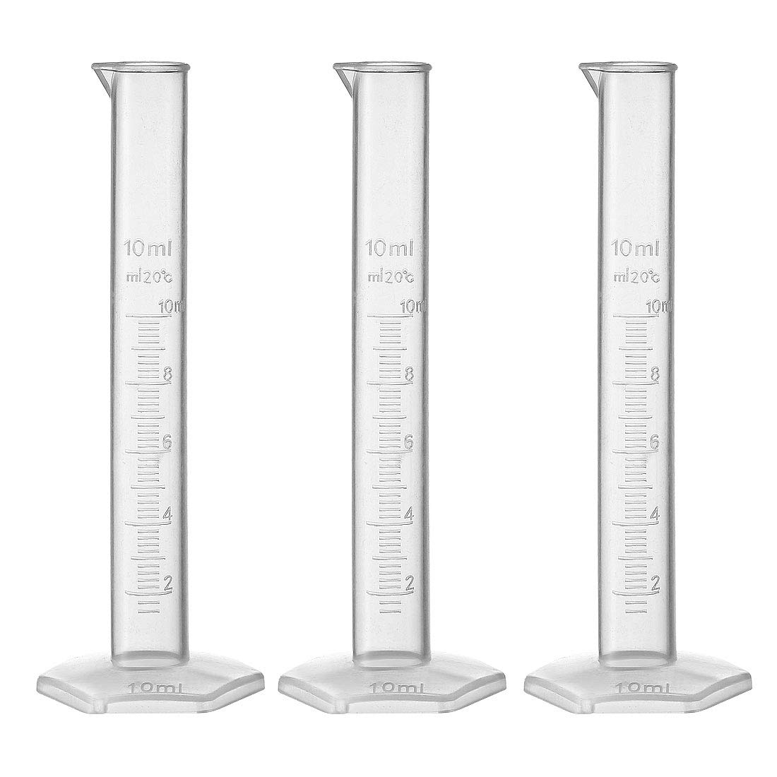 Plastic Graduated Cylinder, 10ml Measuring Cylinder, Science Test Tube Beakers, Single Metric Scale, Clear Hex Base Flask for Lab Home 3pcs