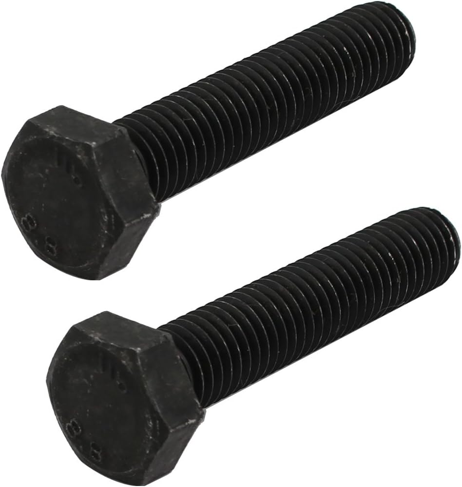 8.8 Grade M10x50mm Full Threaded Left Hand Thread Hex Head Bolt Black 2pcs