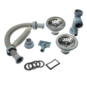 Bathroom Double Sink Basin Drain Hose Pipe w Strainers Stopper Set