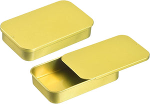 4 Pcs Metal Tin Box Container, 3.1x2x0.6 Inch Slide Top Tin Containers Empty Rectangular Storage Box Portable Mini Tin Case for Candy Cosmetic Crafts, Gold