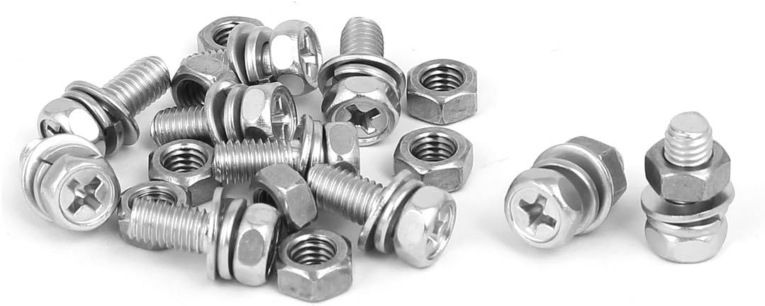 M5 x 12mm 304 Stainless Steel Phillips Hex Head Bolts Nuts w Washers 10 Sets
