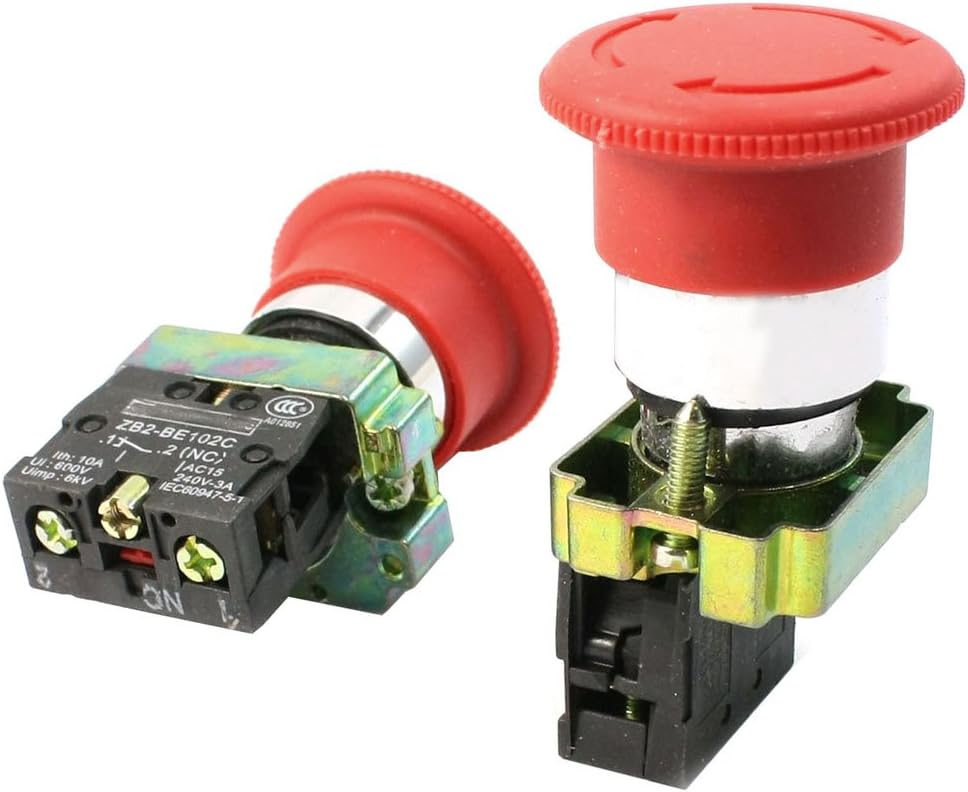 2Pcs N/C SPST Red Mushroom Head Latching Action Emergency Stop Switch 10A 600V