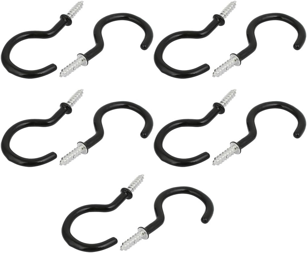 2 Inch Plastic Coated Screw-in Open Cup Ceiling Hooks Hangers Black 10pcs