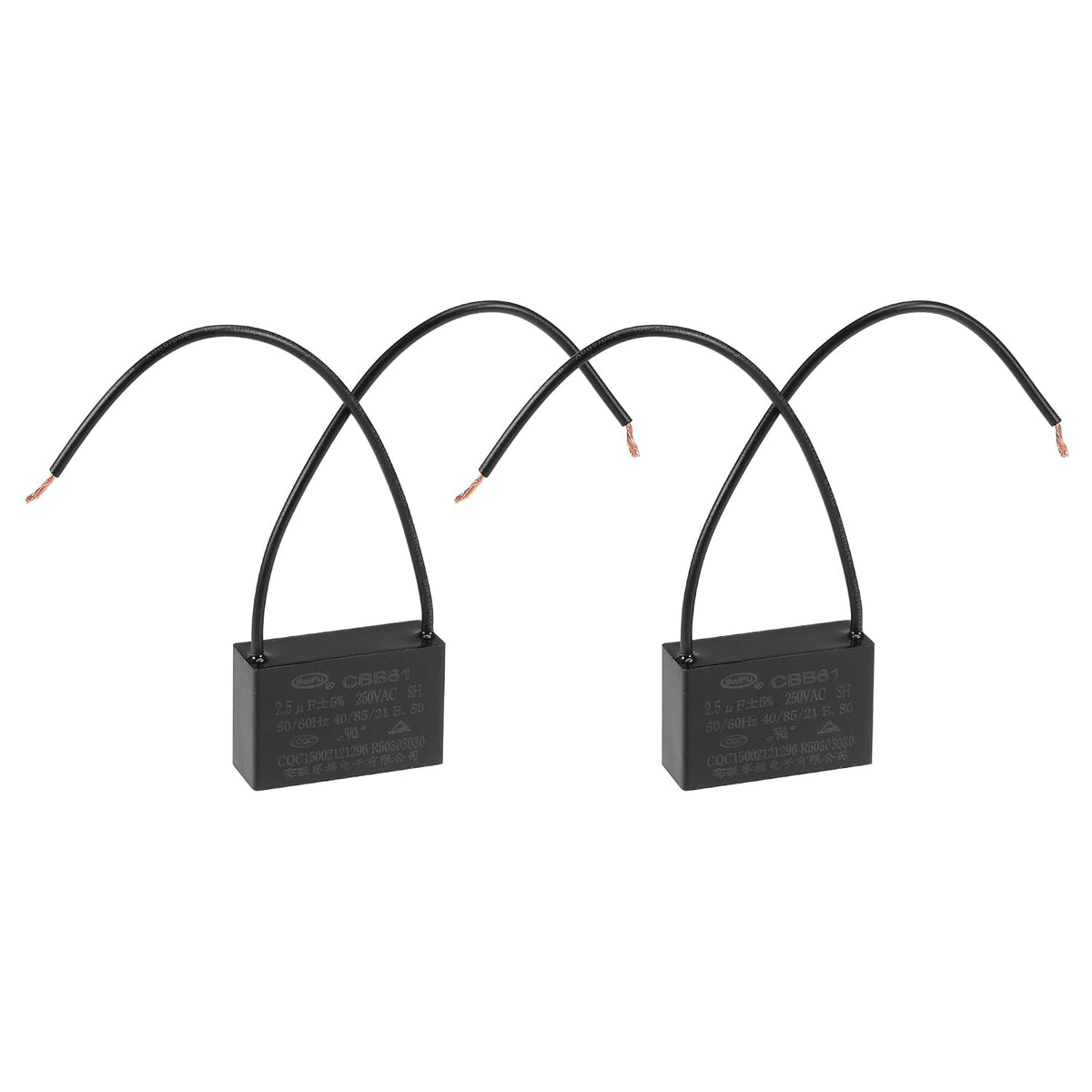 Ceiling Fan Capacitor CBB61 2.5uF 250V AC 2 Wires Metallized Polypropylene Film Capacitor 37x24x13mm for Electric Fan Pump Motor Generator 2Pcs